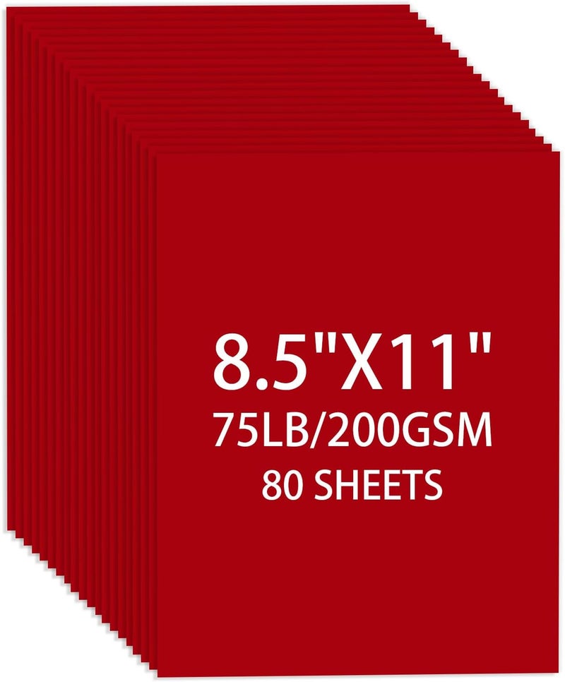 Ciphyfee Cardstock 8.5 X 11, 80 Sheets Christmas Red Card Stock, 75lb/ 200gsm Copy Paper, Cardstock Printer Paper for Art, Drawing, Invitations, DIY Cards, Craft, Construction, School & Office Supplie - Image 1